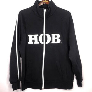 House of Blues Black White Embroidered Spellout Fleece Lined Zip Up Sweatshirt L